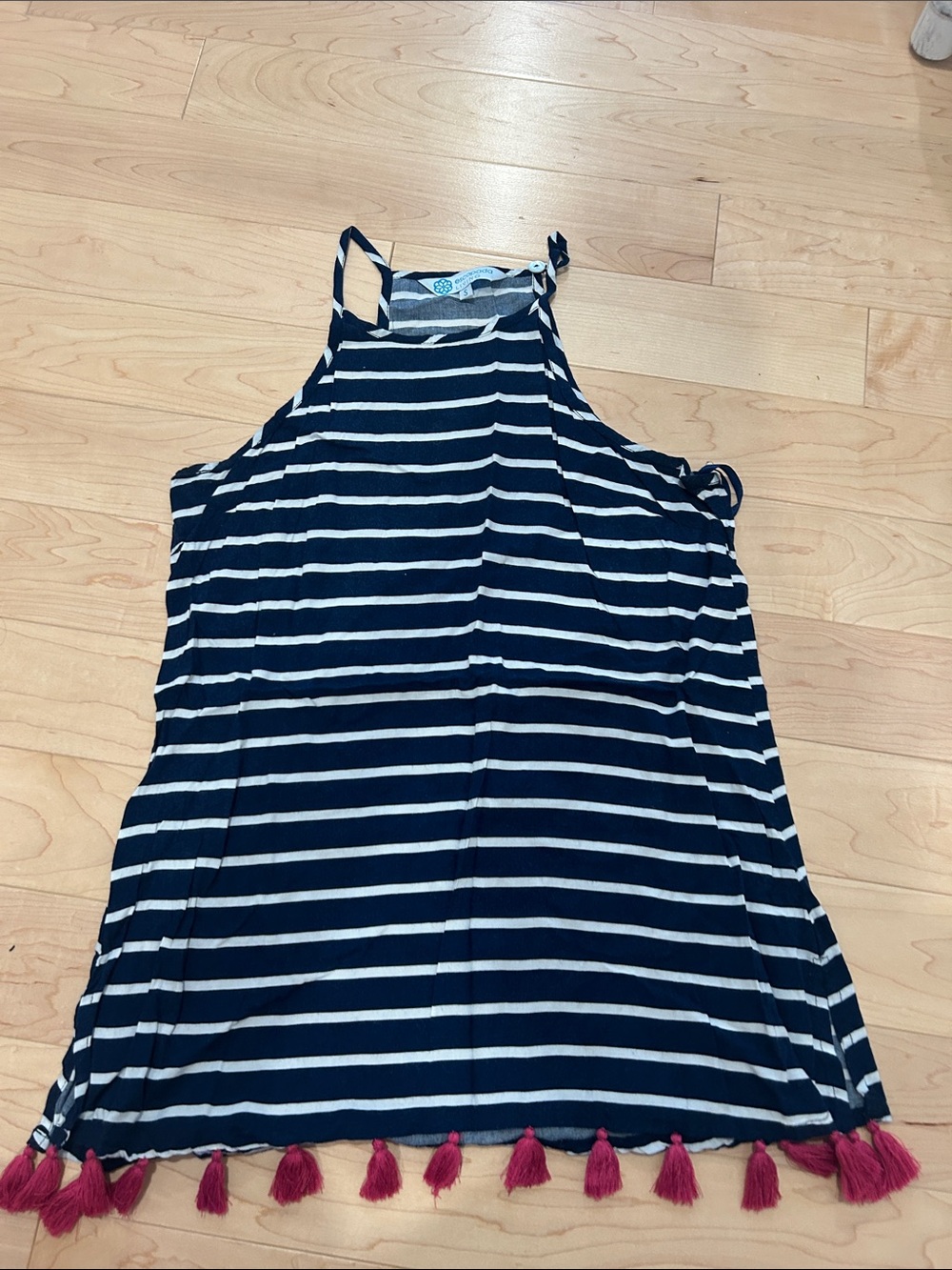 escapada Navy and White Striped Tassel Tank Top